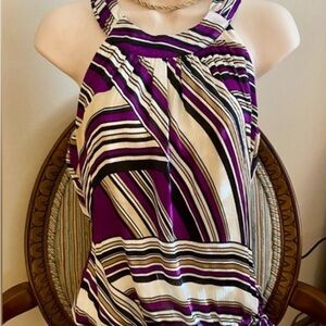 Cache Vibrant Purple and Black Patterned Blouse